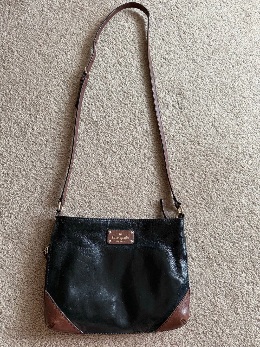 Kate Spade Black Brown Gold Tone Hardware Parent Leather Crossbody Purse